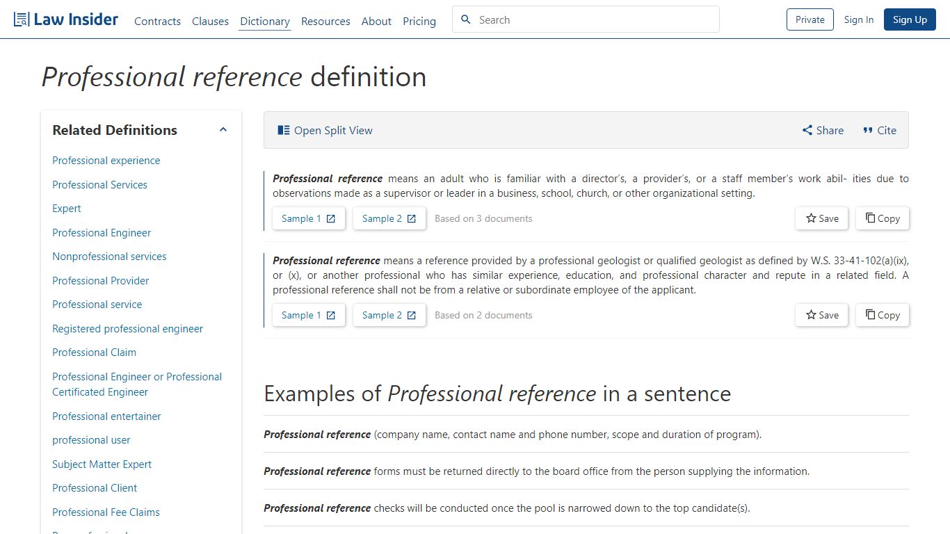 Professional reference Definition | Law Insider
